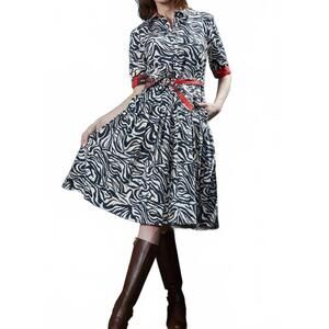NEW DIZZY-LIZZIE mrs maisel midi dress in black and white zebra